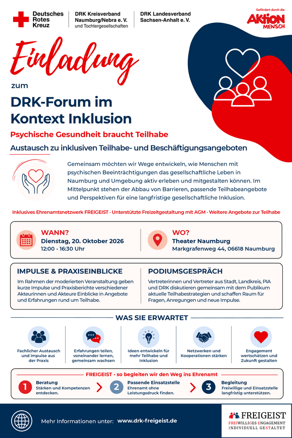 Auf dem Bild ist ein Flyer zu sehen, es geht um eine Einladung die blau und rot gestaltet ist, Es wird Veranstaltungsinhalt vorgestellt - siehe Webseite. 