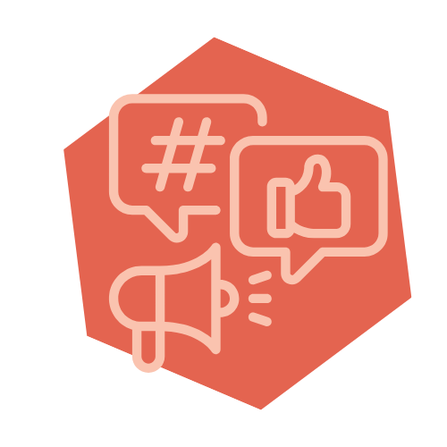 Öffentlichkeitsarbeit Das Bild zeigt ein Logo. Der Hintergrund ist Orange und im Vordergrund sind zwei Sprechblasen und ein Lautspecher abgebildet.