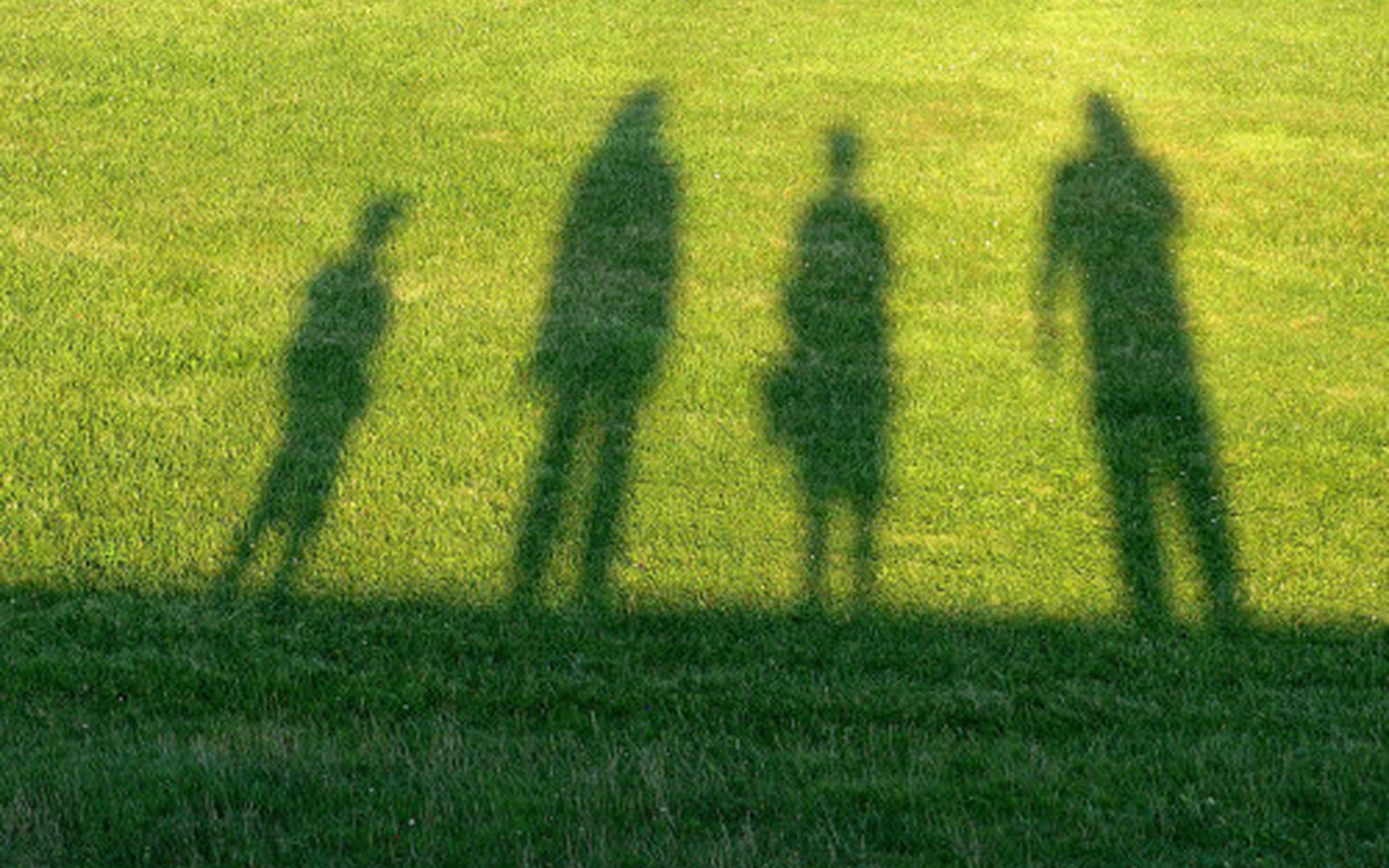 Schatten einer stehenden Familie auf einer Rasenfläche